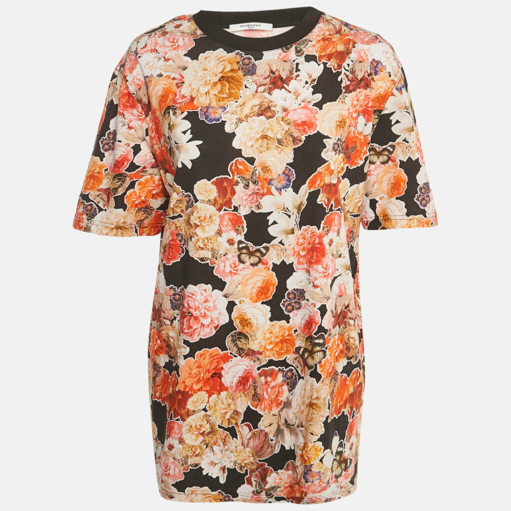 Givenchy Black Floral Print Jersey Crewneck T-Shirt S Givenchy Black Floral Print Jersey Crewneck T-Shirt S