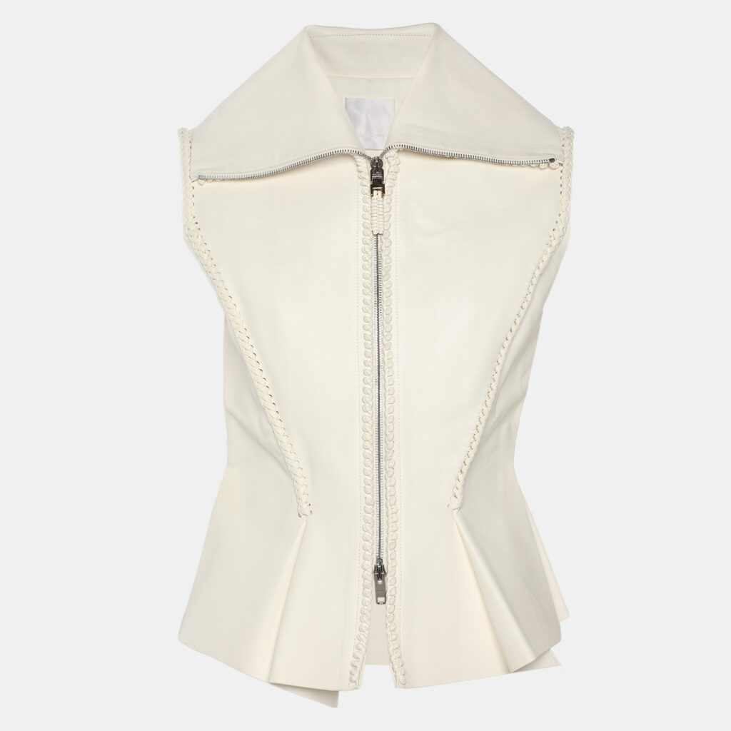 Givenchy Cream Leather Braided Detail Sleeveless Jacket S Givenchy Cream Leather Braided Detail Sleeveless Jacket S