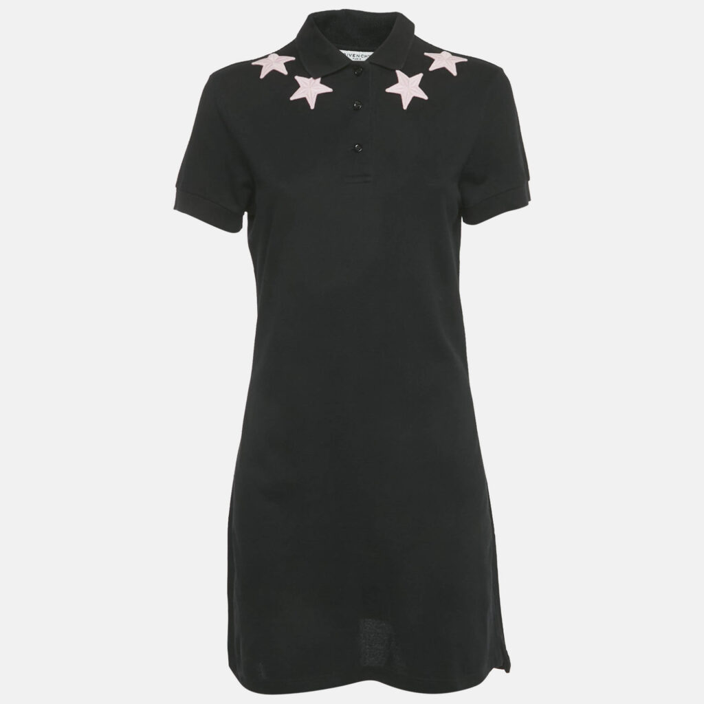 Givenchy Black Stars Applique Pique Polo Dress L