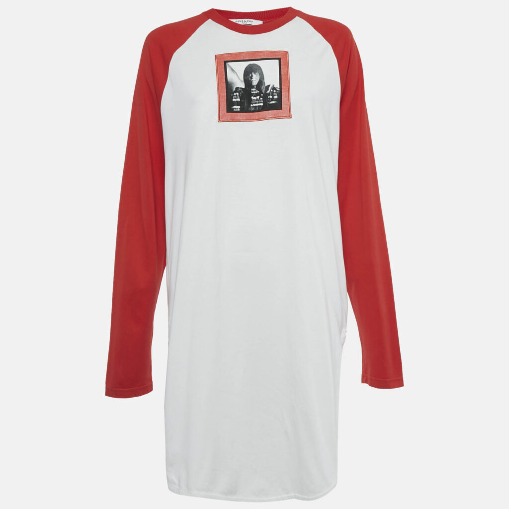 Givenchy White Printed Cotton Color-Block Raglan Sleeve T-Shirt Dress M Givenchy White Printed Cotton Color-Block Raglan Sleeve T-Shirt Dress M