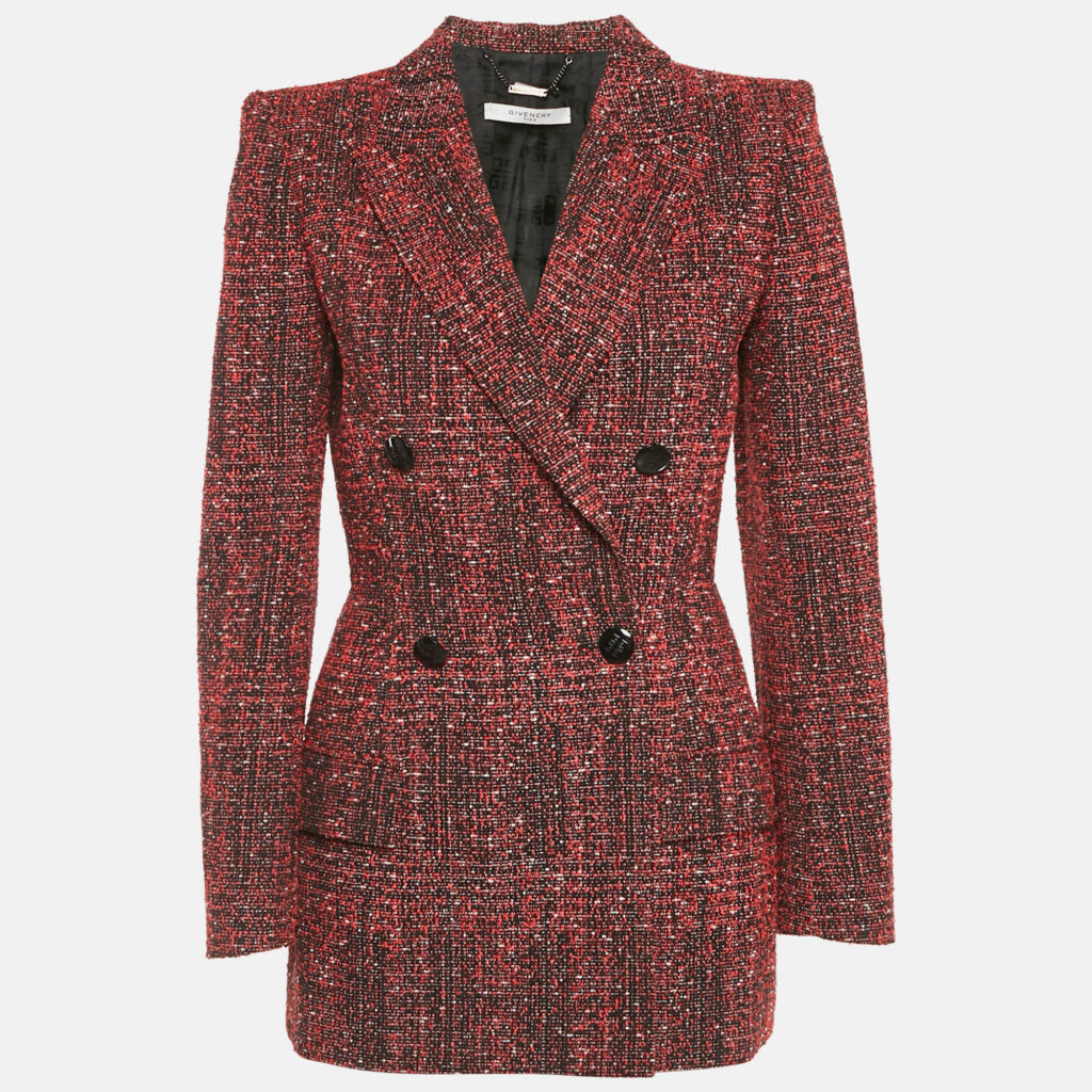 Givenchy Black /Red Tweed Double Breasted Open Front Blazer M