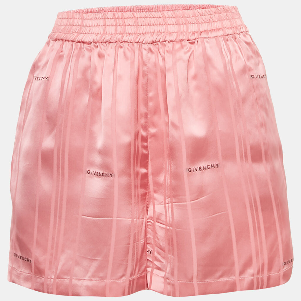 Givenchy Pink Logo Patterned Satin Shorts S Givenchy Pink Logo Patterned Satin Shorts S