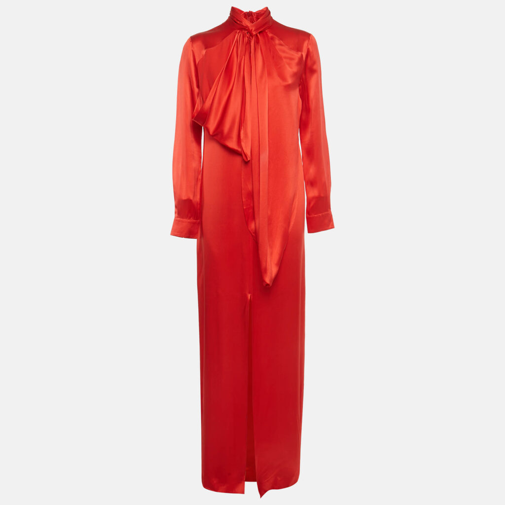 Givenchy Red Silk Neck Drape Detail Maxi Dress M