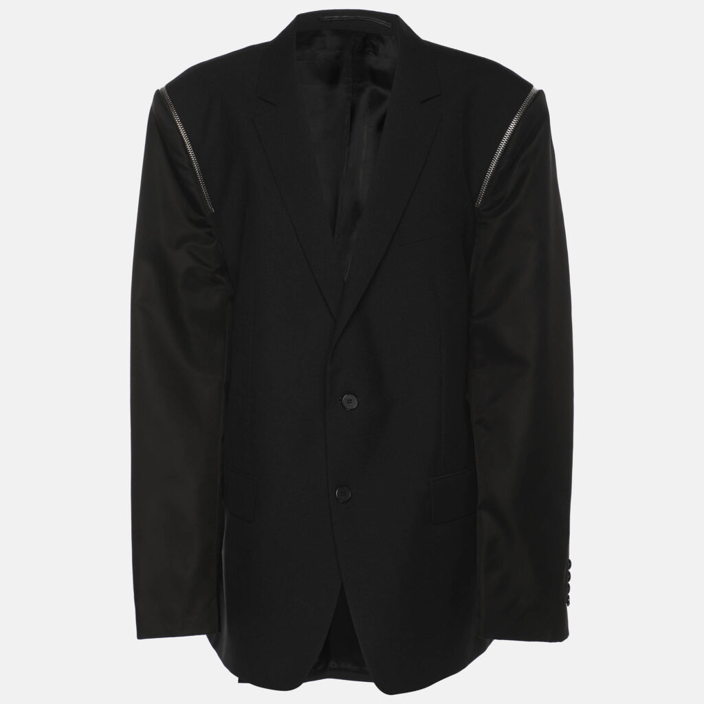 Givenchy Black Wool and Nylon Zip Detail Single Breasted Blazer XXXL Givenchy Black Wool and Nylon Zip Detail Single Breasted Blazer XXXL
