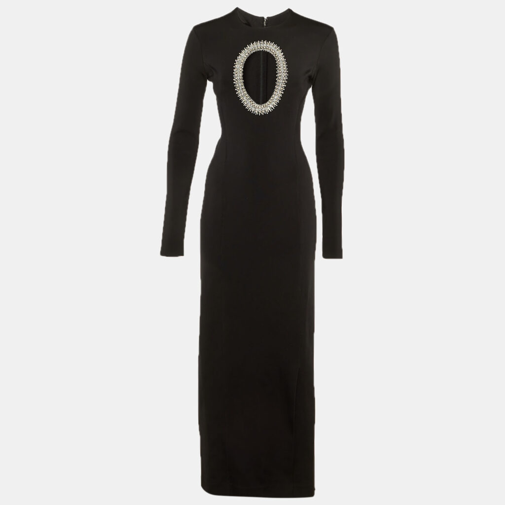 Givenchy Black Jersey Cut-Out Embellished Gown S