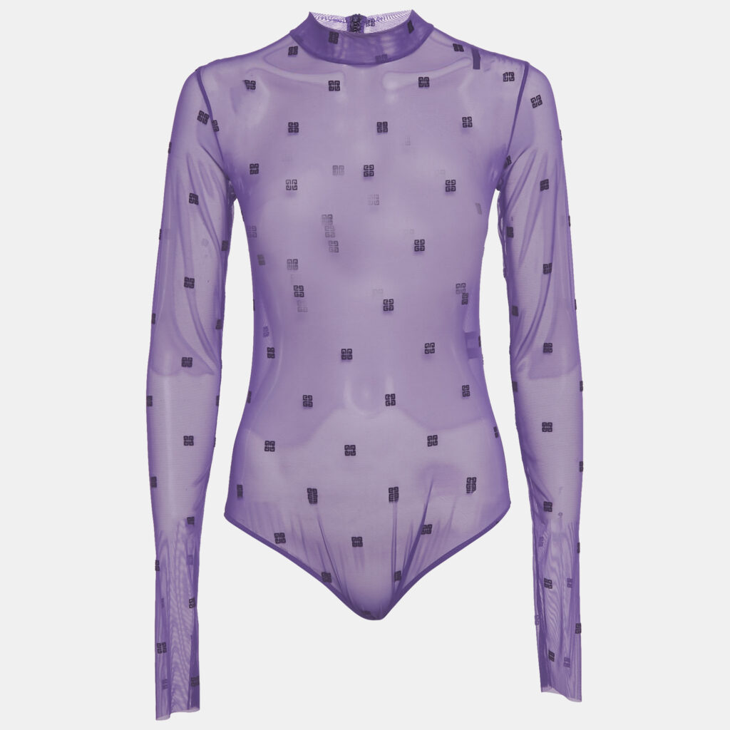 Givenchy Purple Logo Embroidered Stretch Mesh Sheer Bodycon M