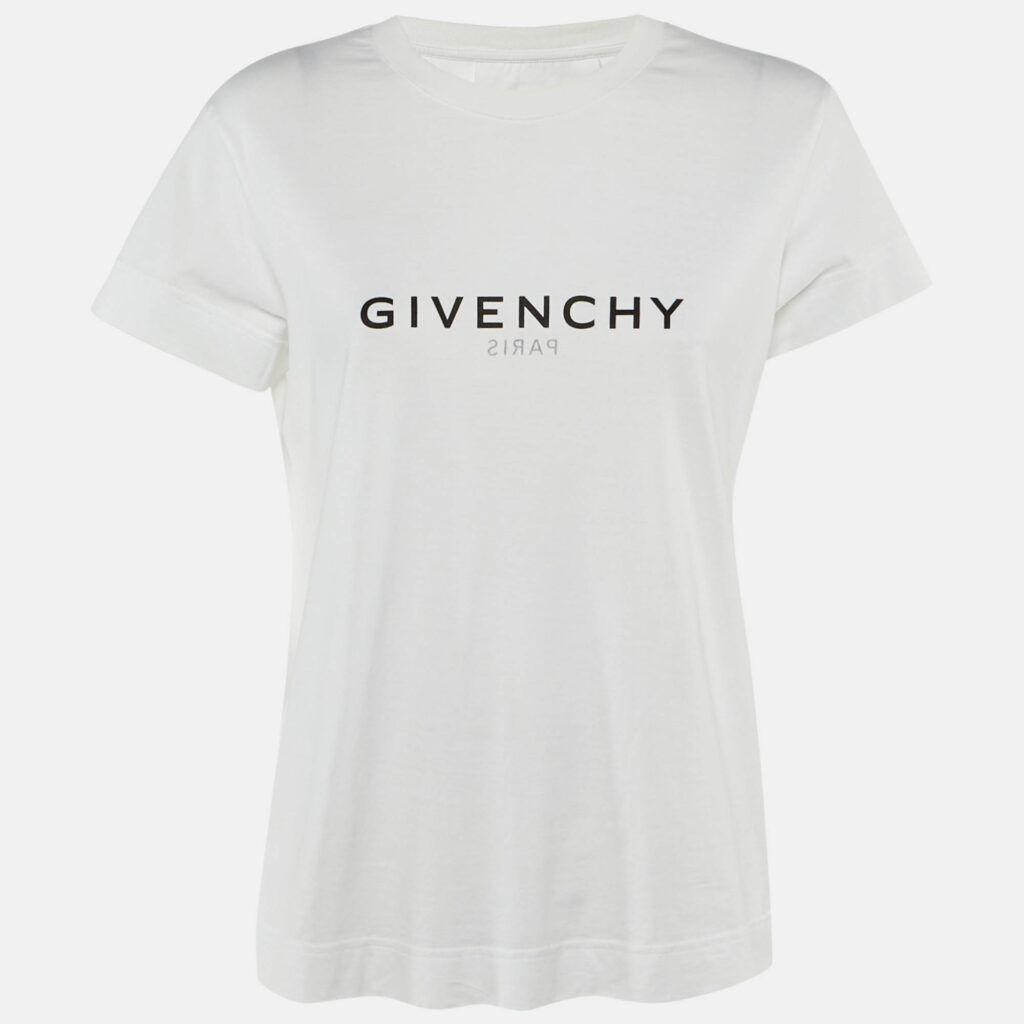Givenchy White Reverse Logo Print Cotton Crew Neck T-Shirt M