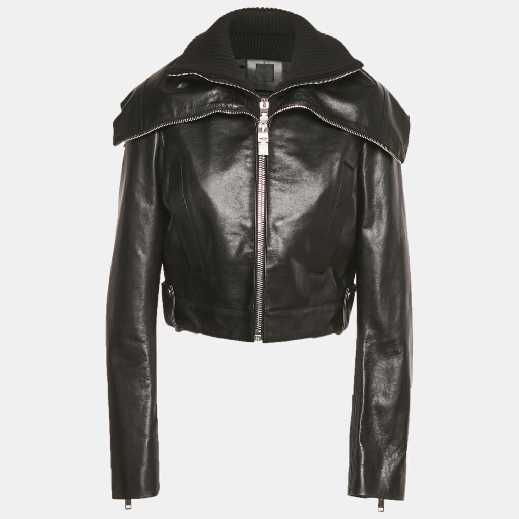luxury-women-givenchy-used-clothes-p1240872-002-1.jpg Givenchy Black Rib Knit and Leather Crop Jacket M