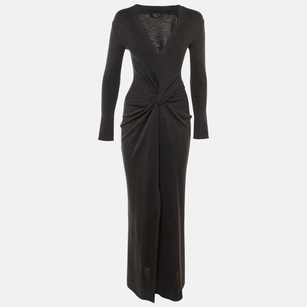 Givenchy Charcoal Grey Knit Front Knot Maxi Dress S Givenchy Charcoal Grey Knit Front Knot Maxi Dress S