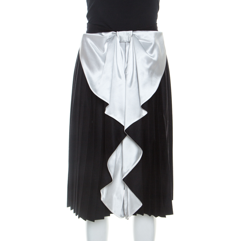 Givenchy Black Wool Contrast Bow Detail Pleated Skirt S