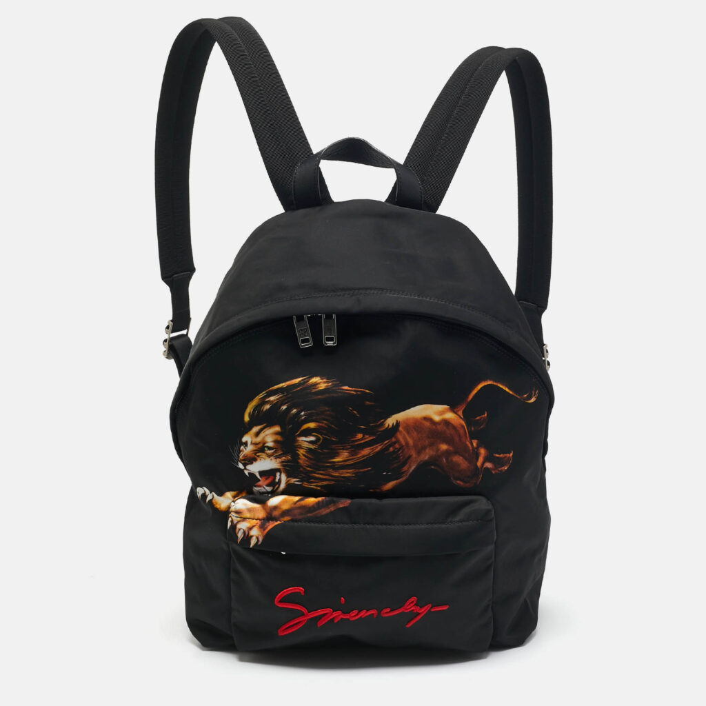 Givenchy Black Leather and Nylon Lion Print Backpack Givenchy Black Leather and Nylon Lion Print Backpack