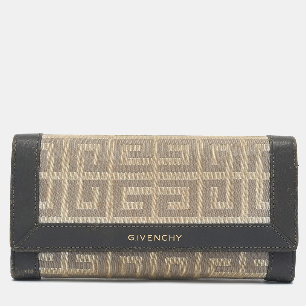 Givenchy Beige/Grey Monogram Canvas and Leather Continental Wallet