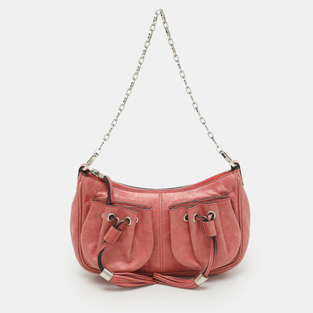 Givenchy Coral Pink Leather Tassel Pocket Chain Baguette Bag Givenchy Coral Pink Leather Tassel Pocket Chain Baguette Bag