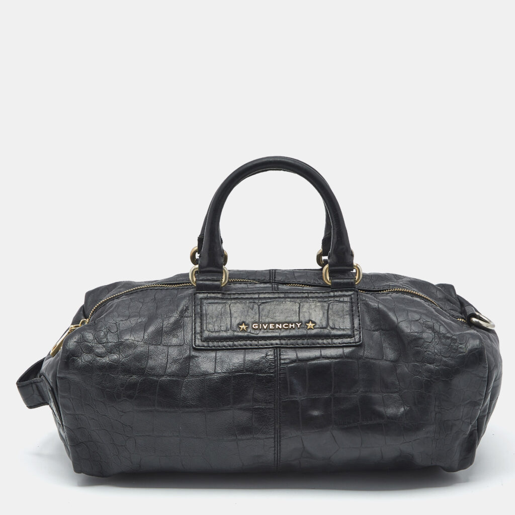 Givenchy Black Croc Embossed Leather Satchel Givenchy Black Croc Embossed Leather Satchel