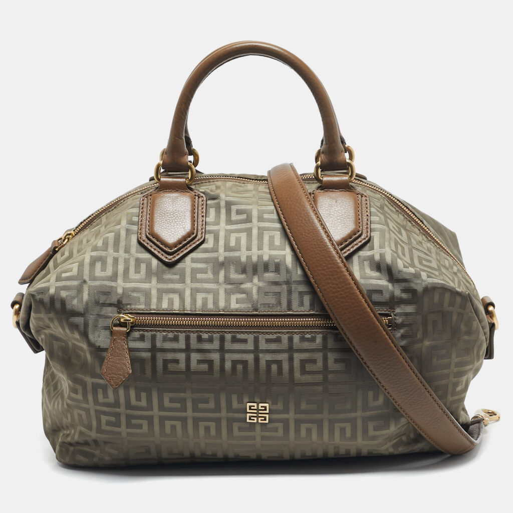 Givenchy Olive Green/Brown Logo Jacquard Nylon Large Nightingale Satchel Givenchy Olive Green/Brown Logo Jacquard Nylon Large Nightingale Satchel