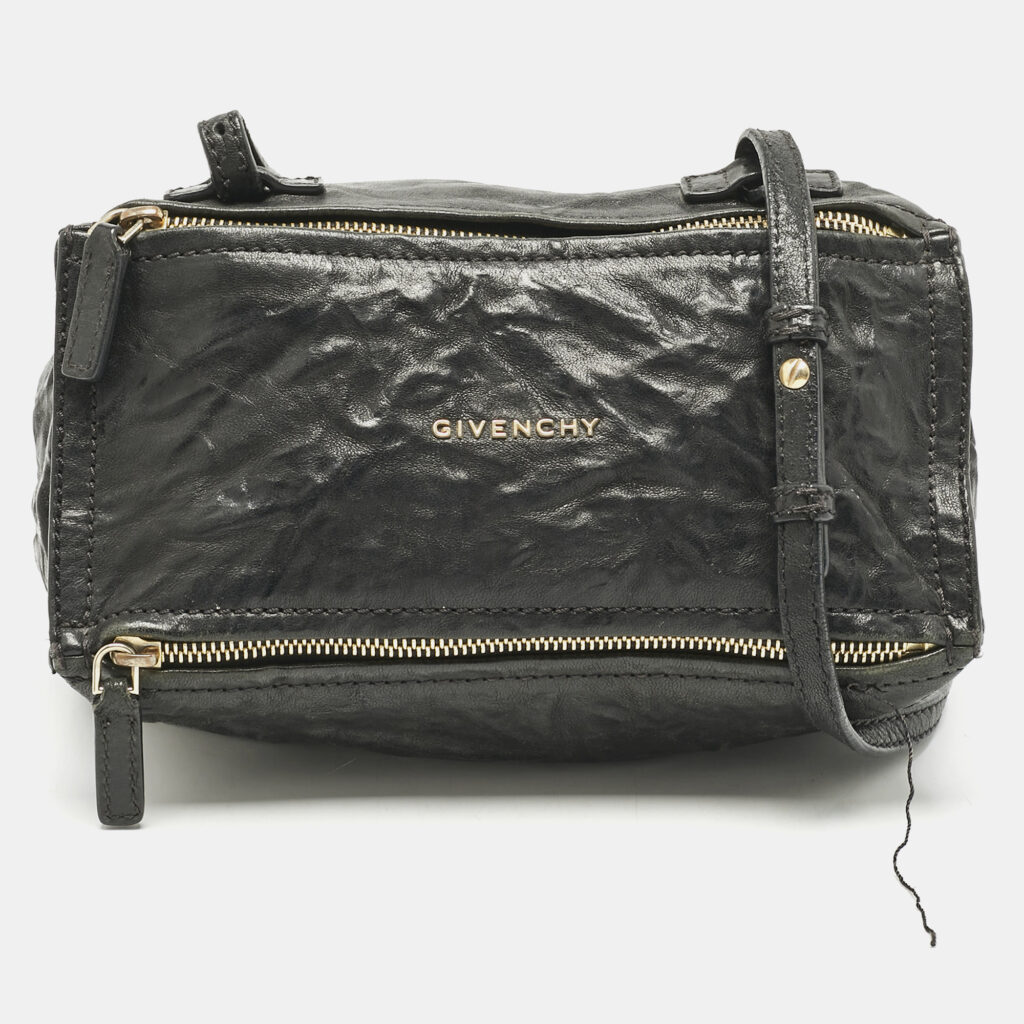 Givenchy Black Distressed Leather Mini Pandora Sugar Crossbody Bag