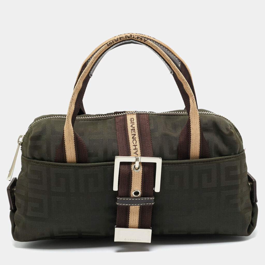 Givenchy Green/Brown Monogram Fabric Buckle Hobo Givenchy Green/Brown Monogram Fabric Buckle Hobo