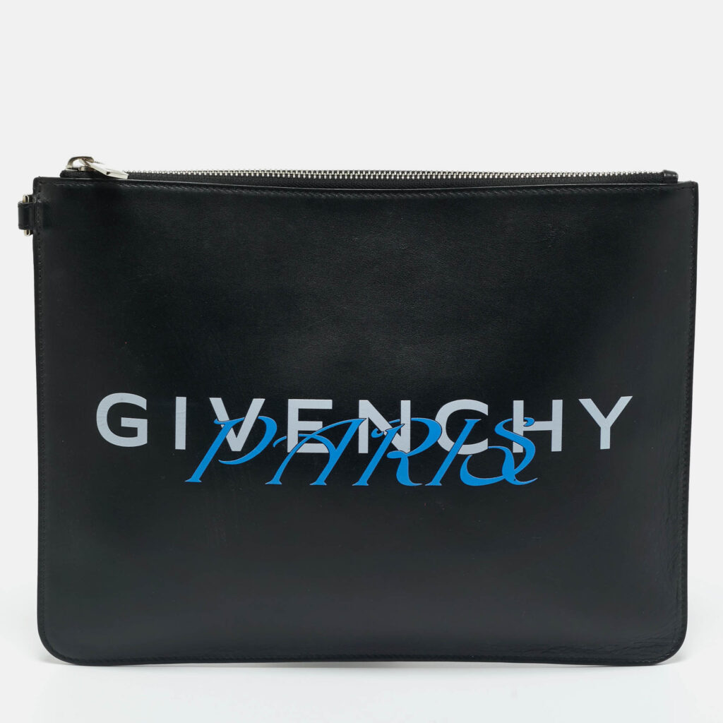 Givenchy Black Leather Logo Zip Flat Pouch Givenchy Black Leather Logo Zip Flat Pouch