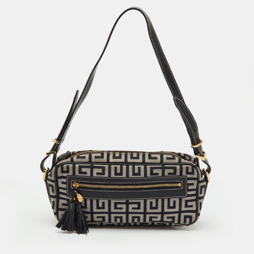 Givenchy Black/Grey Monogram Canvas and Leather Tassel Shoulder Bag Givenchy Black/Grey Monogram Canvas and Leather Tassel Shoulder Bag