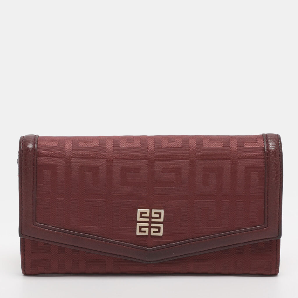 Givenchy Burgundy Nylon Monogram and Leather Continental Wallet Givenchy Burgundy Nylon Monogram and Leather Continental Wallet