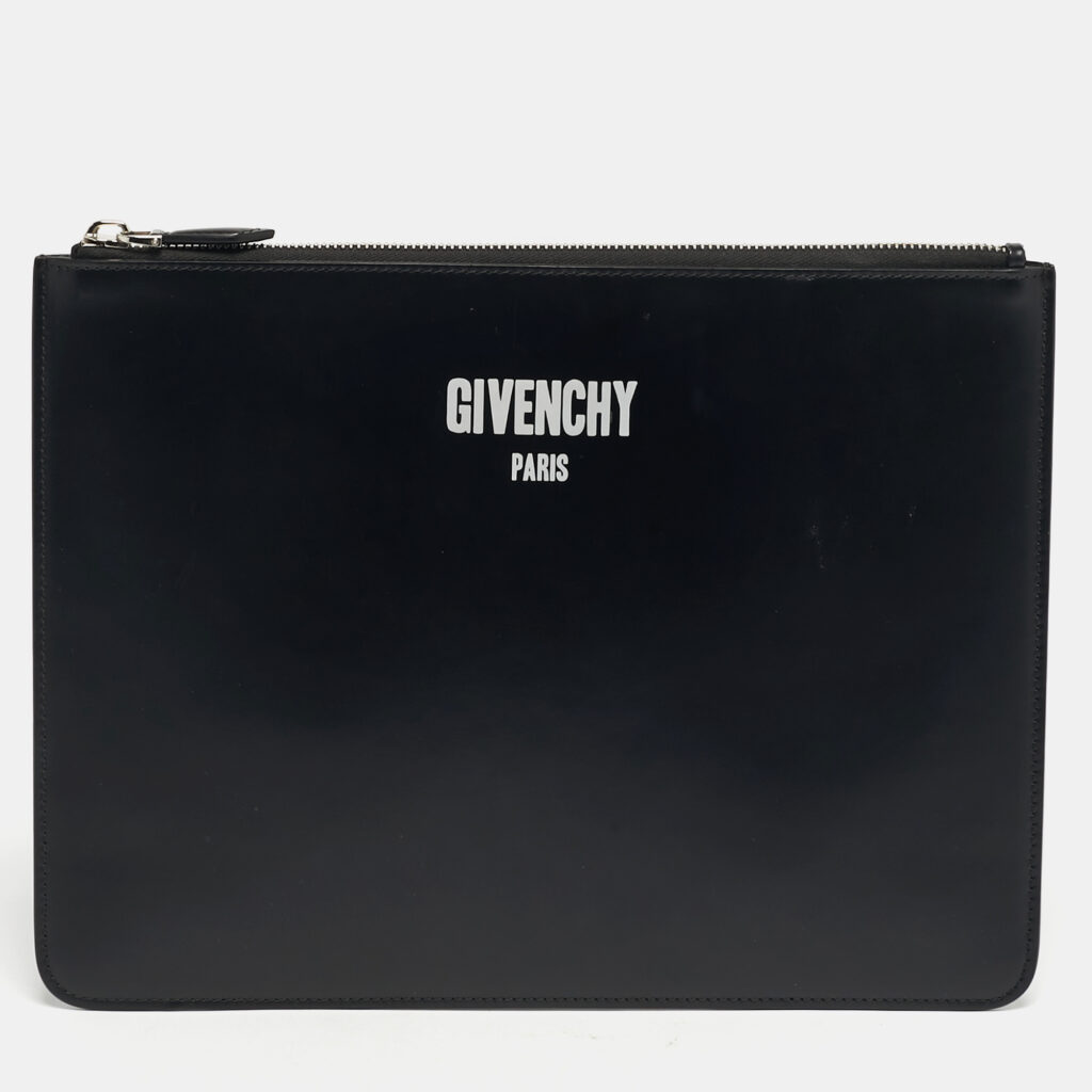luxury-women-givenchy-used-handbags-p1244944-011-1.jpg Givenchy Black Leather Logo Print Zipped Pouch