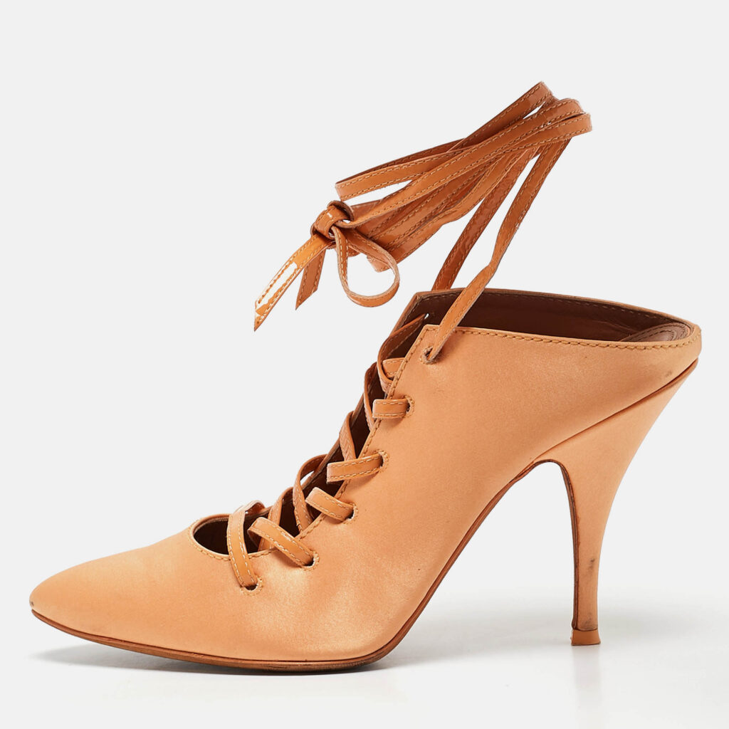 Givenchy Orange Satin Lace Up Backless Mule Sandals Size 39 Givenchy Orange Satin Lace Up Backless Mule Sandals Size 39