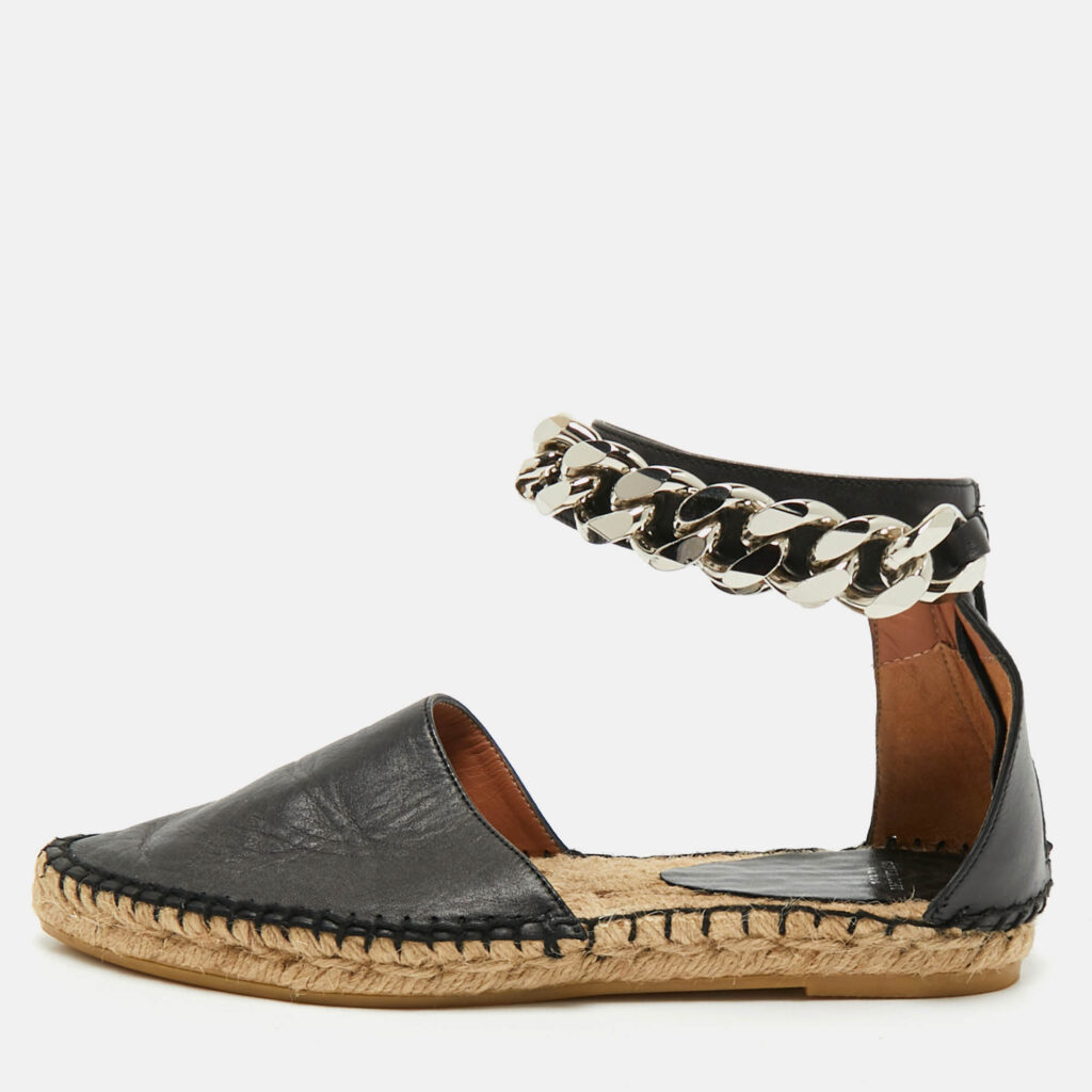 Givenchy Black Leather Chain Ankle Strap Espadrille Flats Size 36 Givenchy Black Leather Chain Ankle Strap Espadrille Flats Size 36