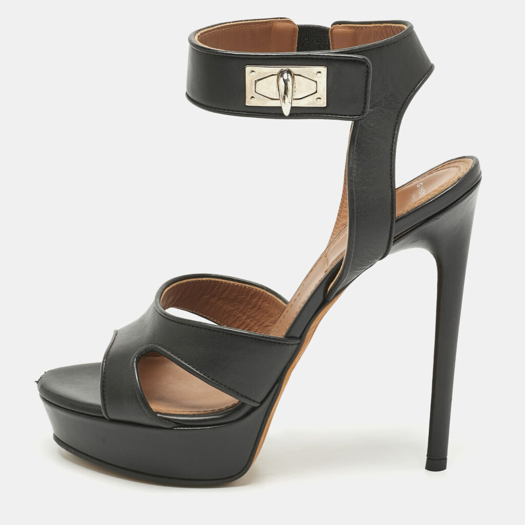 Givenchy Black Leather Shark Tooth Ankle Strap Sandals Size 38.5 Givenchy Black Leather Shark Tooth Ankle Strap Sandals Size 38.5