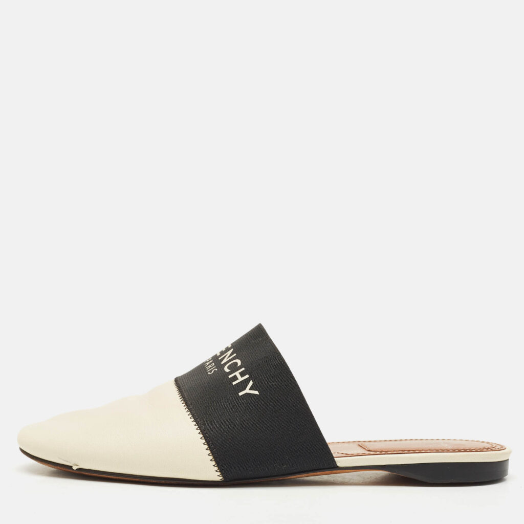 Givenchy Black/Cream Leather and Elastic Bedford Flat Mules Size 35 Givenchy Black/Cream Leather and Elastic Bedford Flat Mules Size 35