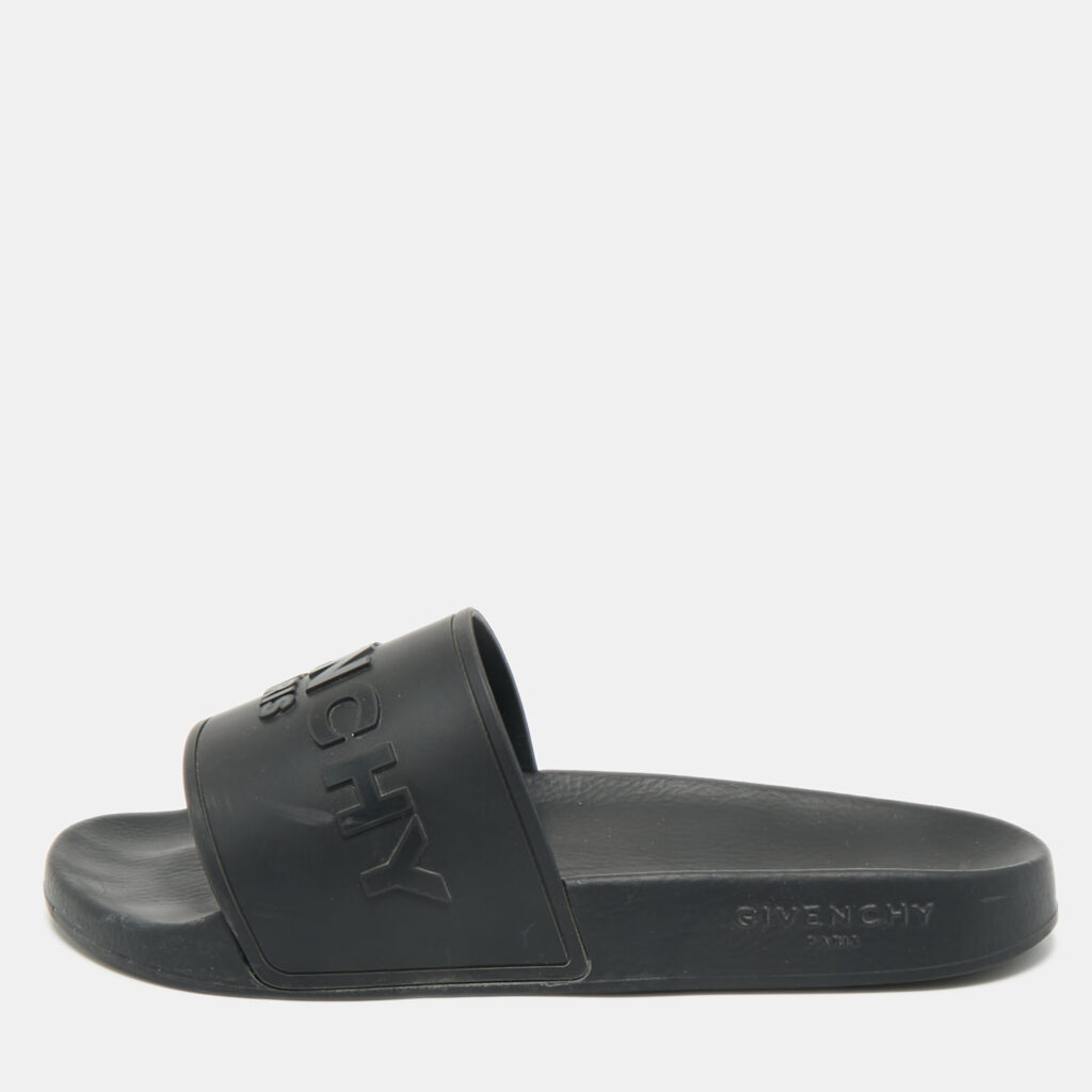 Givenchy Black Rubber Logo Flat Slide Sandals Size 39 Givenchy Black Rubber Logo Flat Slide Sandals Size 39