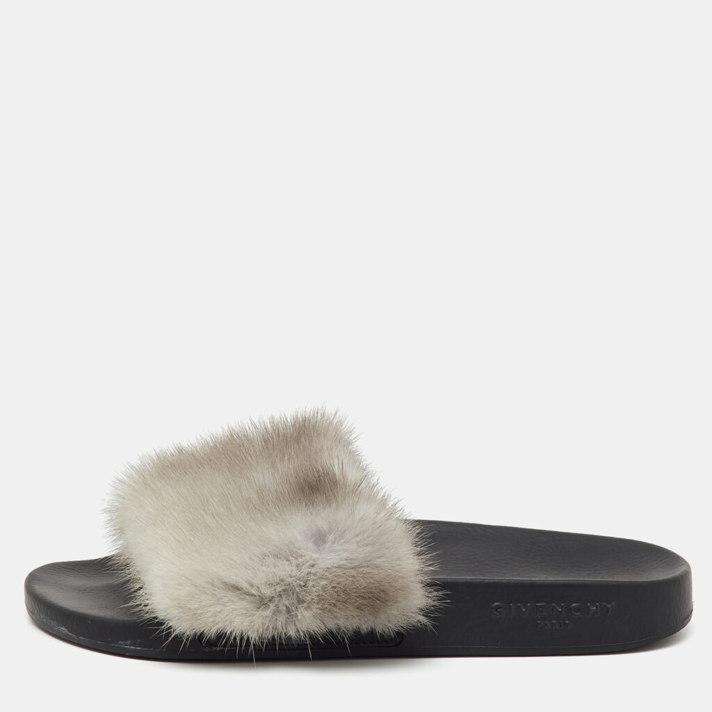 Givenchy Grey Mink Fur Flat Slide Sandals Size 37 Givenchy Grey Mink Fur Flat Slide Sandals Size 37