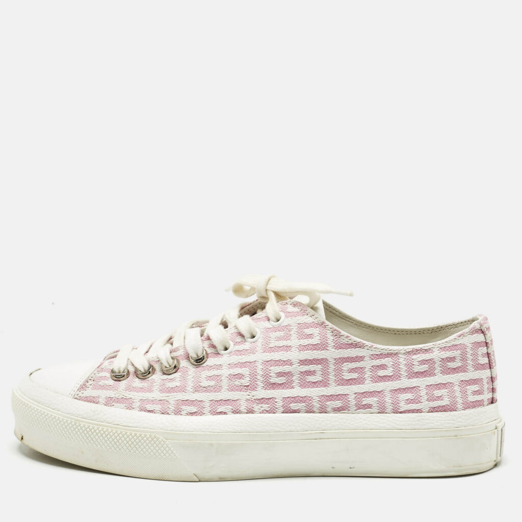 Givenchy White/Pink Leather And Canvas Lace Up Sneakers Size 40 Givenchy White/Pink Leather And Canvas Lace Up Sneakers Size 40