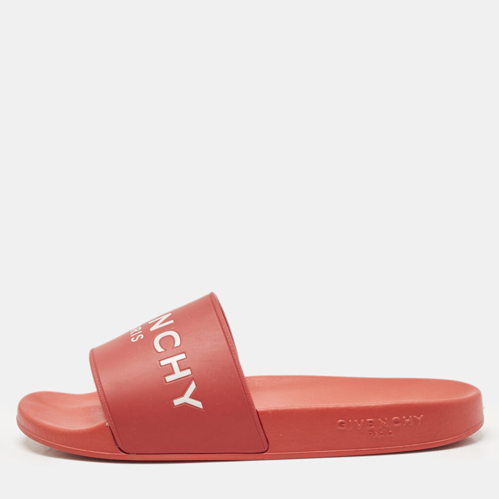 Givenchy Red Rubber Logo Pool Slides Size 41