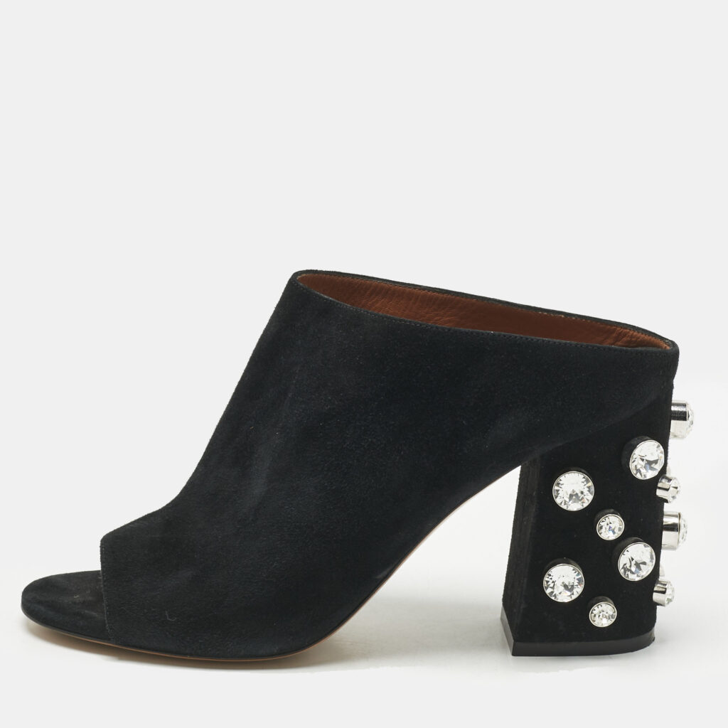 Givenchy Black Suede Crystal Embellished Block Heel Mules Size 40