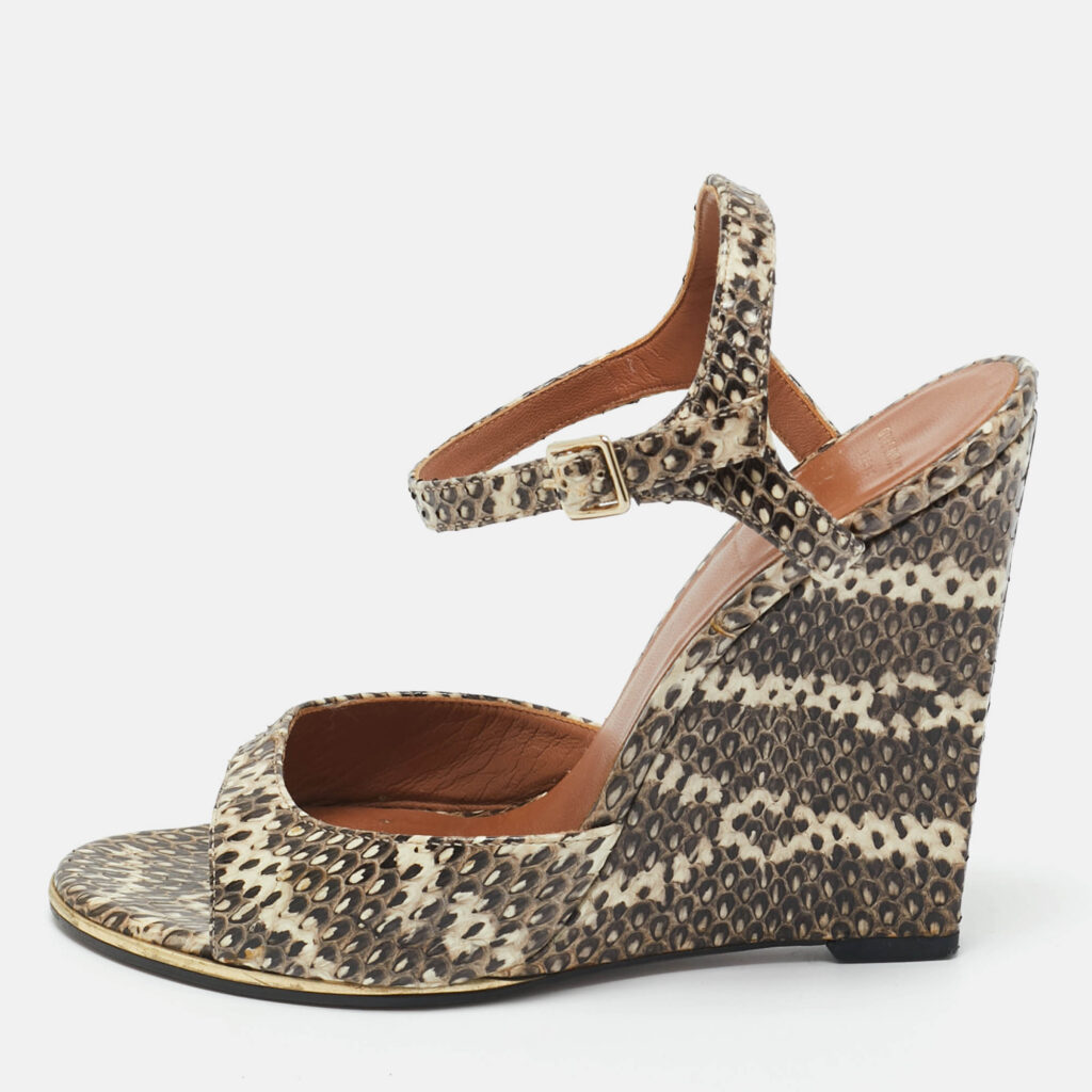 luxury-women-givenchy-used-shoes-p1208719-010-1.jpg Givenchy Brown Snakeskin Leather Wedge Sandals Size 36