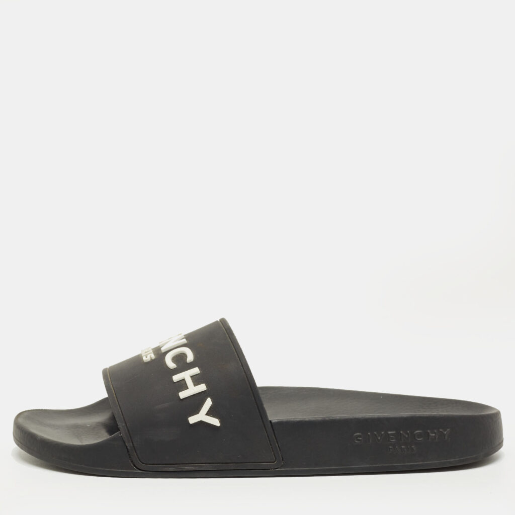 Givenchy Black Rubber Logo Pool Slides Size 38