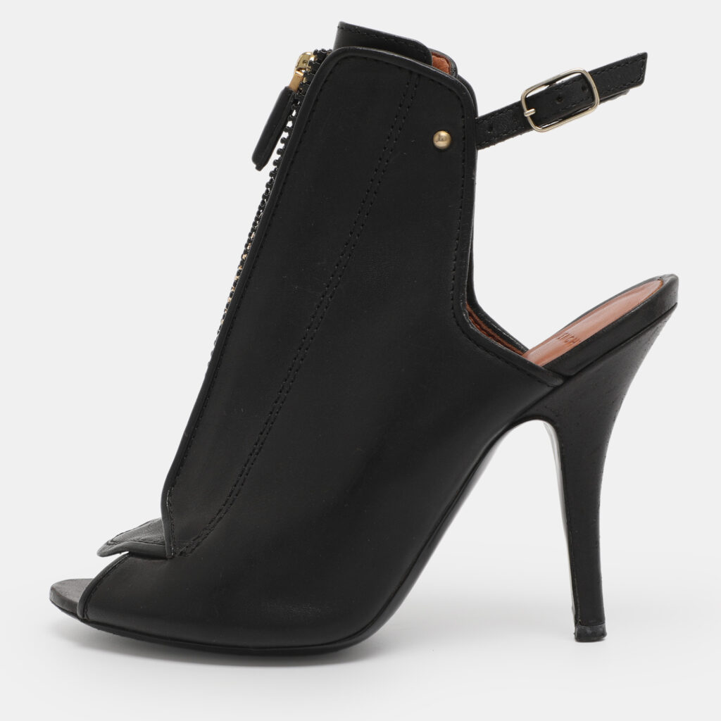Givenchy Black Leather Zip Ankle Strap Peep Toe Booties Size 36 Givenchy Black Leather Zip Ankle Strap Peep Toe Booties Size 36