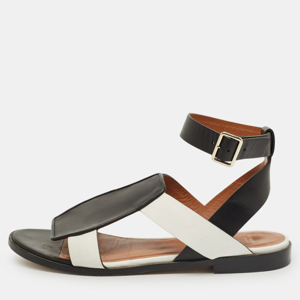 Givenchy Black/White Leather Ankle Strap Flat Sandals Size 37 Givenchy Black/White Leather Ankle Strap Flat Sandals Size 37