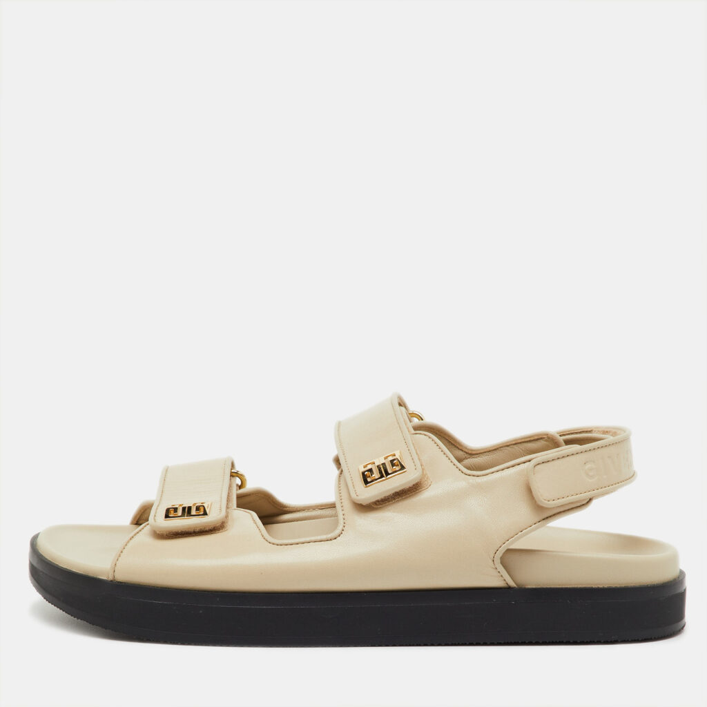 Givenchy Cream Leather 4G Ankle Strap Flat Sandals Size 39