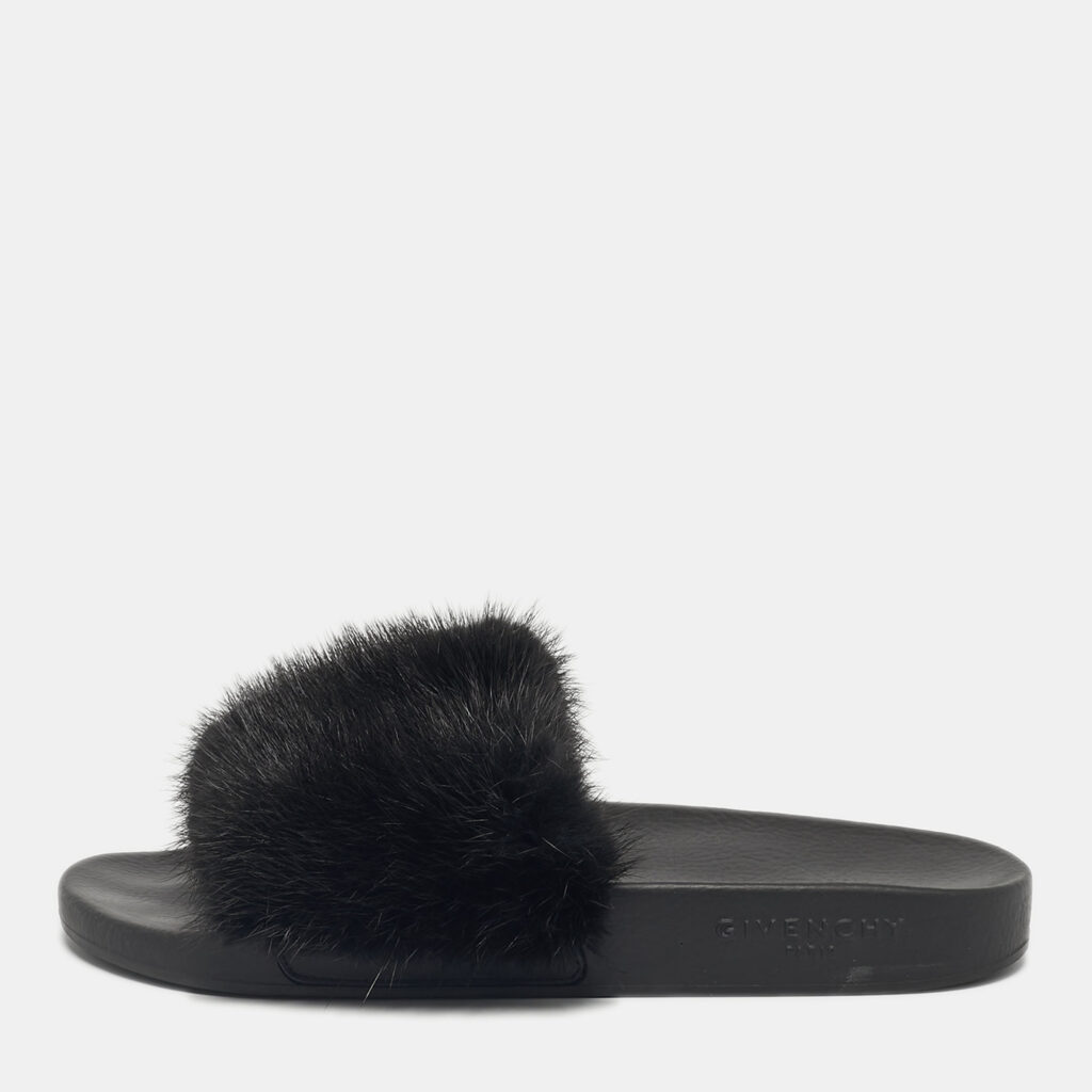 Givenchy Black Mink Fur Slide Sandals Size 37 Givenchy Black Mink Fur Slide Sandals Size 37