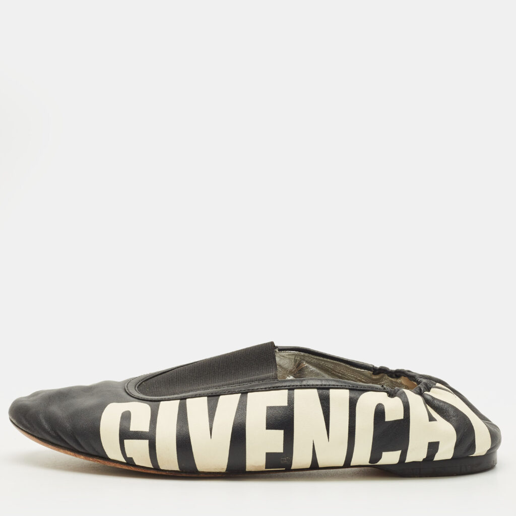 Givenchy Size 40 Black Leather Graphic Print Ballet Flats