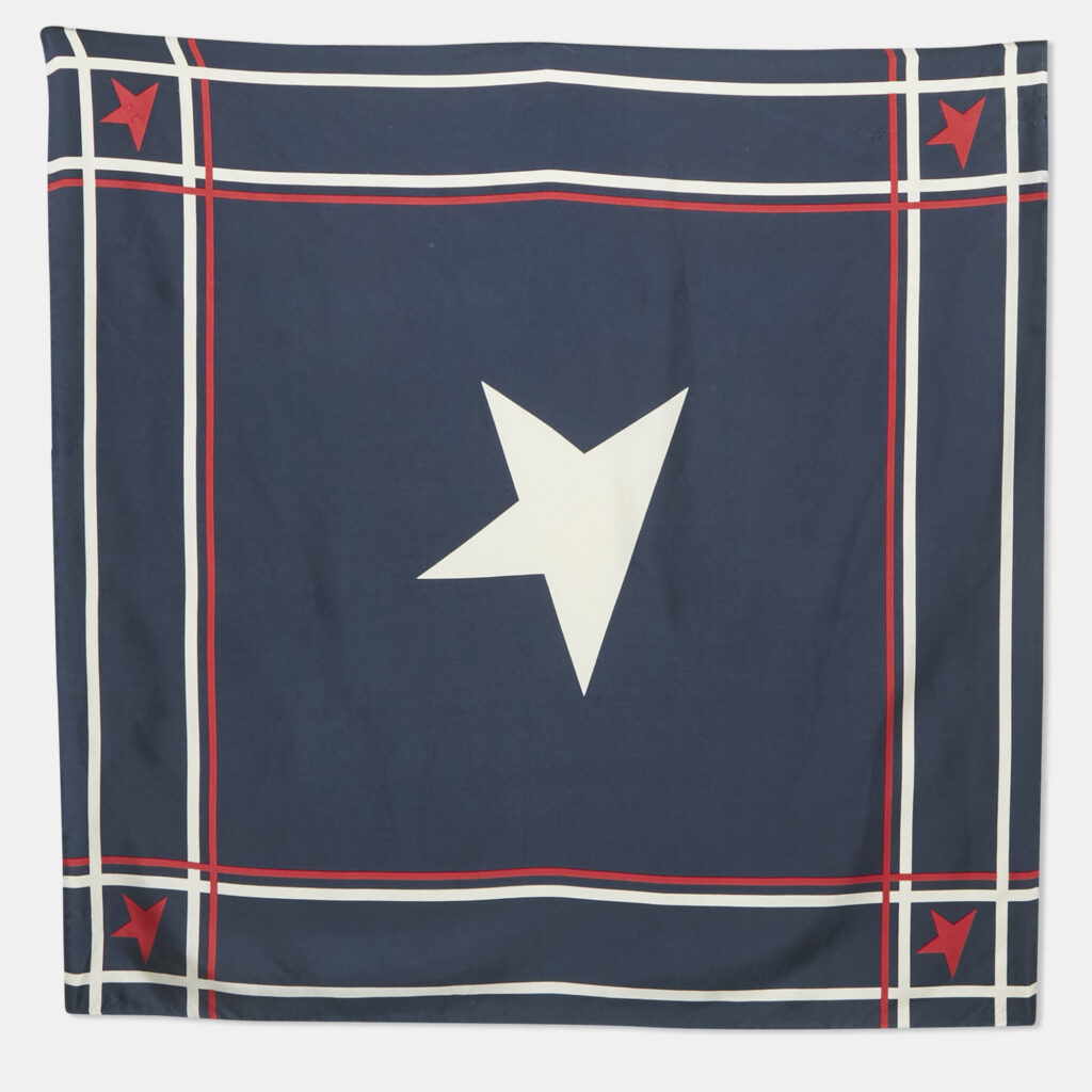 Golden Goose Navy Blue Star Print Silk Scarf Golden Goose Navy Blue Star Print Silk Scarf
