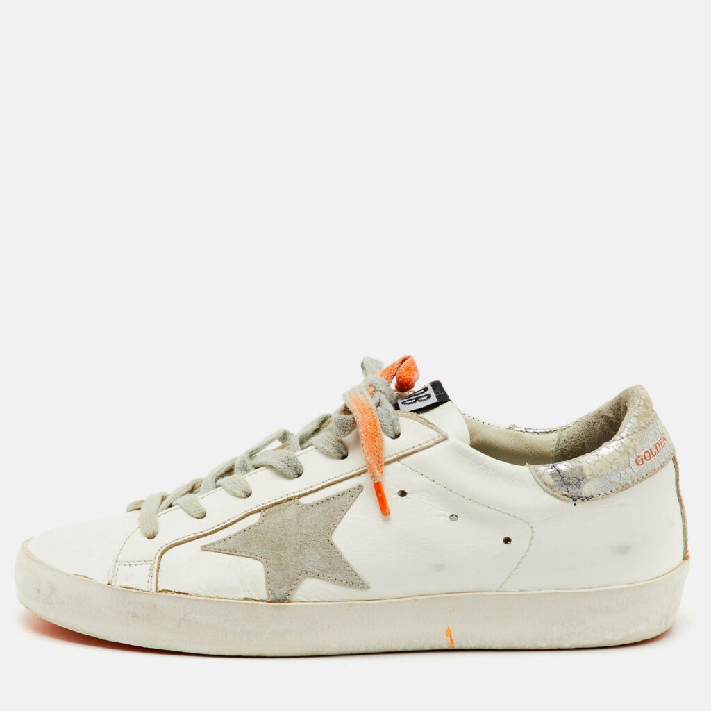 Golden Goose White/Orange Leather and Suede Superstar Low Top Sneakers Size 37 Golden Goose White/Orange Leather and Suede Superstar Low Top Sneakers Size 37