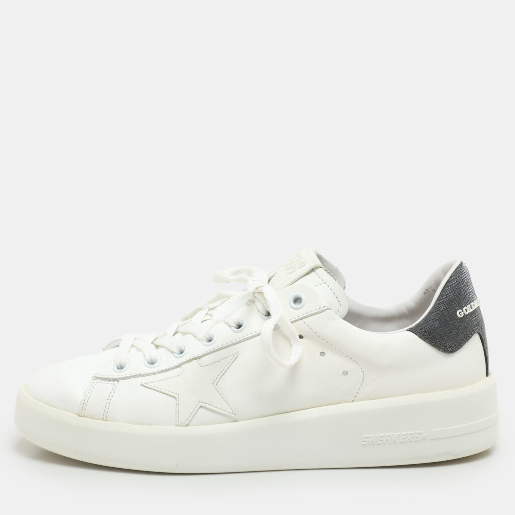 Golden Goose WhiteGrey Leather and Glitter PureStar Low Top Sneakers Size 39 Golden Goose WhiteGrey Leather and Glitter PureStar Low Top Sneakers Size 39