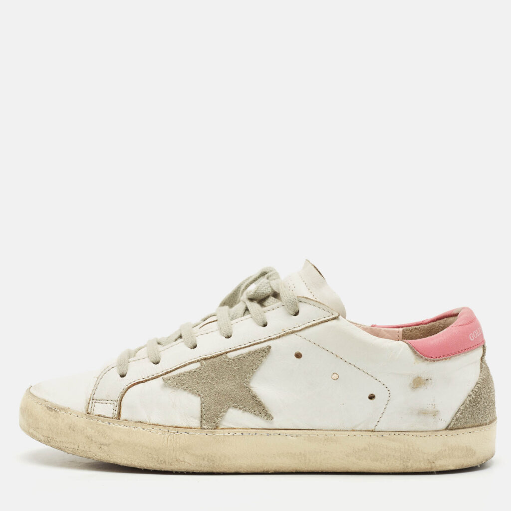 Golden Goose White/Pink Leather Super Star Lace Up Sneakers Size 39 Golden Goose White/Pink Leather Super Star Lace Up Sneakers Size 39