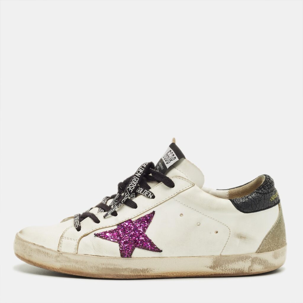 Golden Goose White/Grey Leather and Suede Super Star Lace Up Sneakers Size 39 Golden Goose White/Grey Leather and Suede Super Star Lace Up Sneakers Size 39
