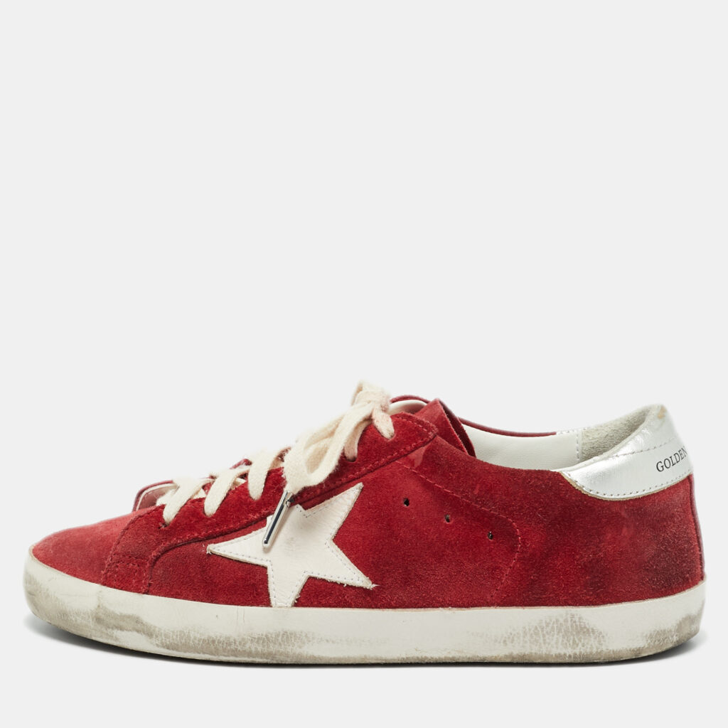 Golden Goose Super Star Size 37 Red Leather and Suede Lace Up Sneakers Golden Goose Super Star Size 37 Red Leather and Suede Lace Up Sneakers