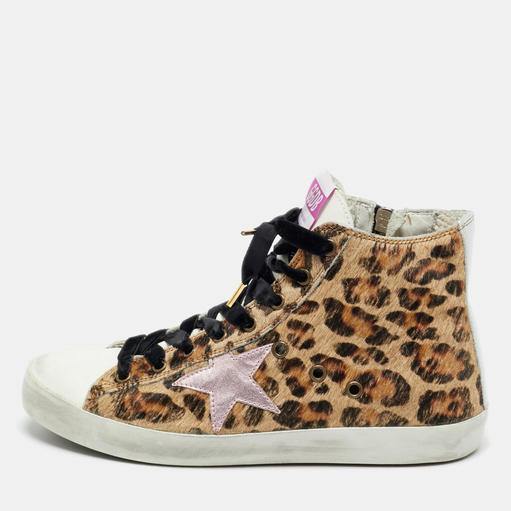 Golden Goose Superstar Size 38 Multicolor leopard print Calf Hair and Leather High Top Sneakers Golden Goose Superstar Size 38 Multicolor leopard print Calf Hair and Leather High Top Sneakers