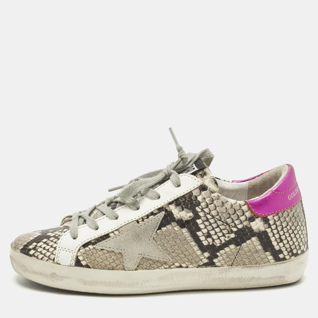 Golden Goose Superstar Size 36 Grey Python Embossed Leather and Suede Lace Up Sneakers Golden Goose Superstar Size 36 Grey Python Embossed Leather and Suede Lace Up Sneakers