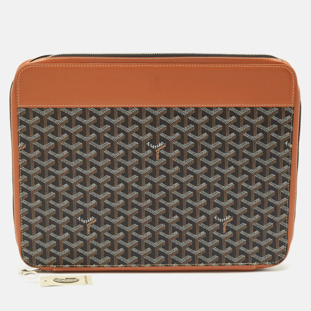 Goyard Brown Goyardine Coated Canvas and Leather Document Case Goyard Brown Goyardine Coated Canvas and Leather Document Case